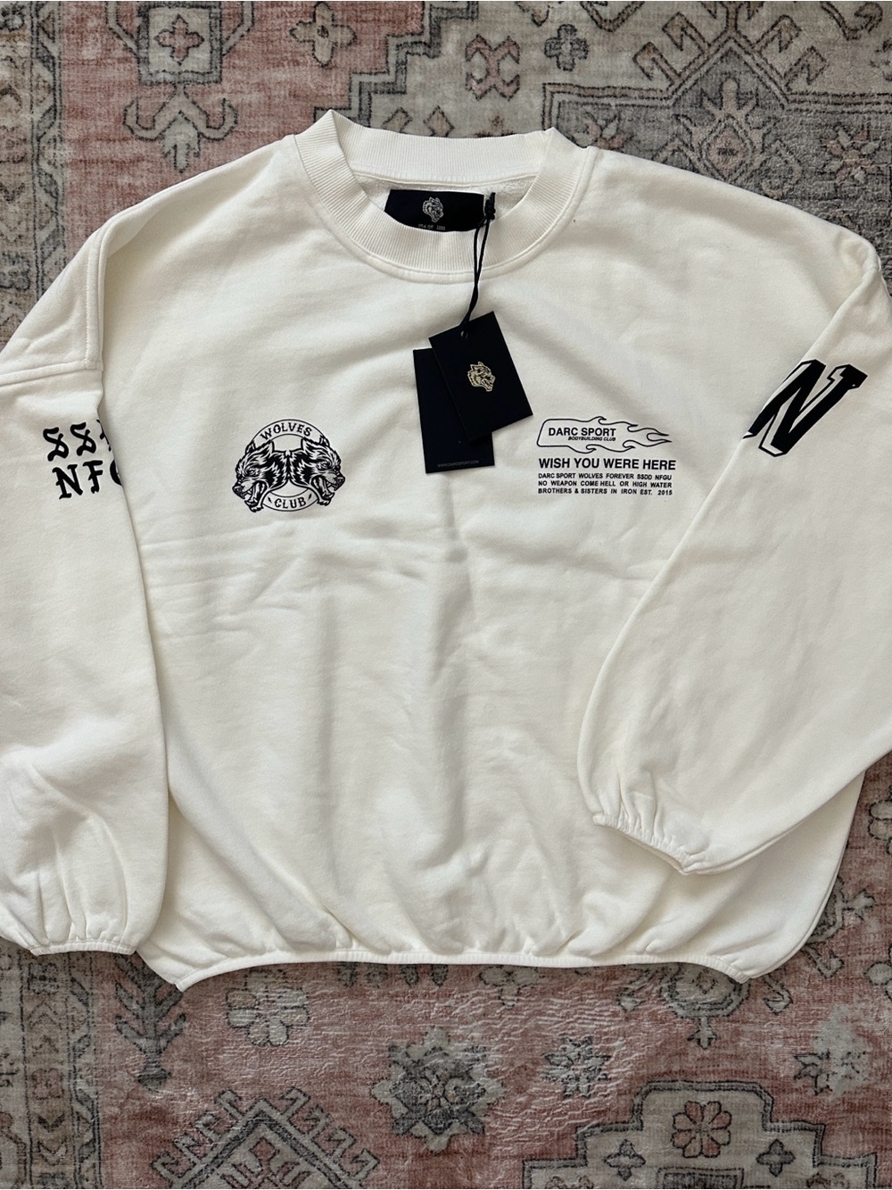 NWT Darc Sport Embellished Hall Crewneck Sweater - Cream